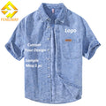 Fengway Custom Weaving Design Breathable Cotton Casual Loose Fit Summer Short Sleeve Denim Shirt for Men