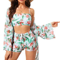 Floral Print Bikini Set Women Low Waist Twist Swimsuit Long Sleeve Cover up Three Pieces 2026 Summer Beach Bathing Suit Swimwear