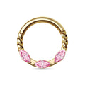 TOPOSH Titanium Zircon Pave Set Hoop Vertical Marquise Cluster Hinged Clicker Ring for Daith Septum Cartilage Piercing Jewelry