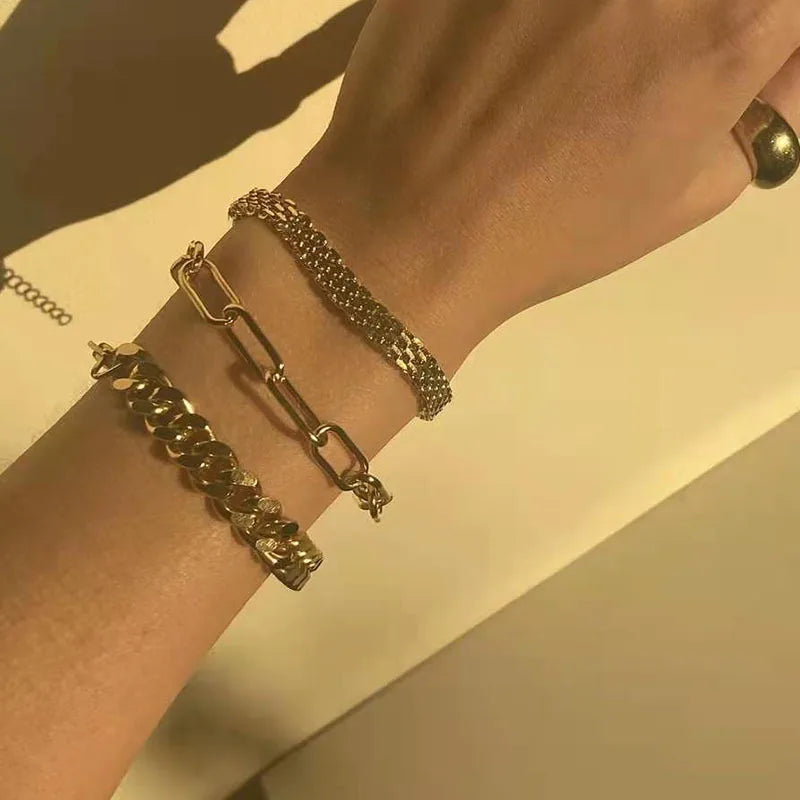 HOVANCI Retro Mesh Belt Chian Bracelet Stainless Steel Jewelry 7 Gold Plated Stainless Steel Chain Bracelet
