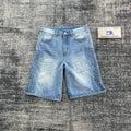 DENIMGUYS Custom Vintage Fashion  Men's Embossed Baggy Denim Jorts Y2k Acid Wash Embossed Denim Shorts Mens