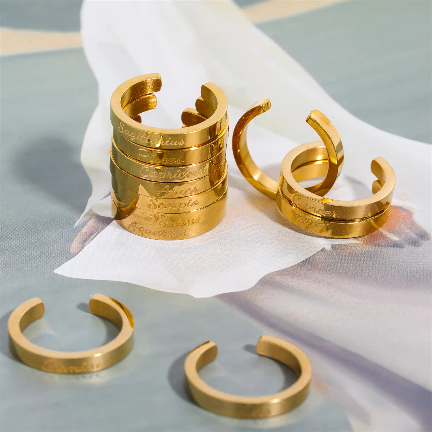 New Stainless Steel Zodiac Signs Rings 18K Gold Plated Zodiac Signs Finger Ring Wholesale