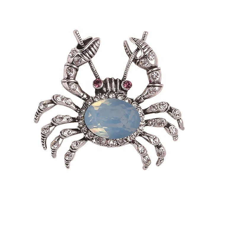 Korean Style Fashion Rhinestone Crystal Crab Brooch Pins Fashionable Wholesale Alloy Jewellery for Weddings Engagements Gifts