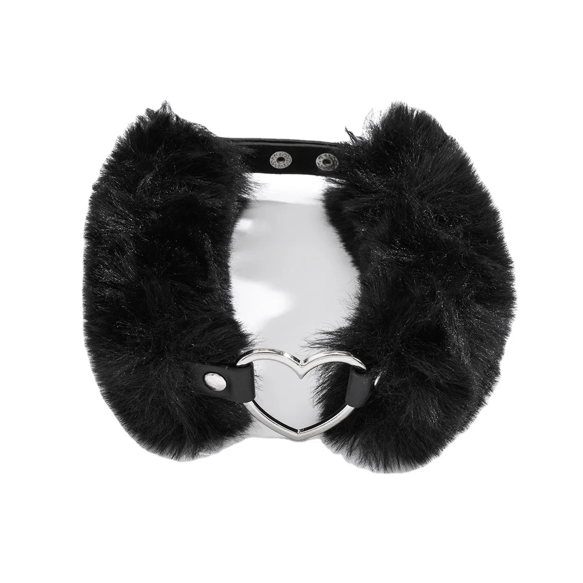 Vintage Black White Fur PU Leather Collar Necklace for Women Harajuku Choker Statement Heart Necklace Jewelry