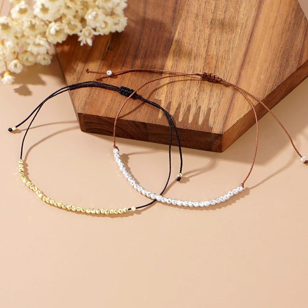 Go2boho 2Pcs Hematite Stone Chains Set Summer Trendy Fashion Jewelry Boho Adjustable Stone Beads Bracelets for Women Party Gifts