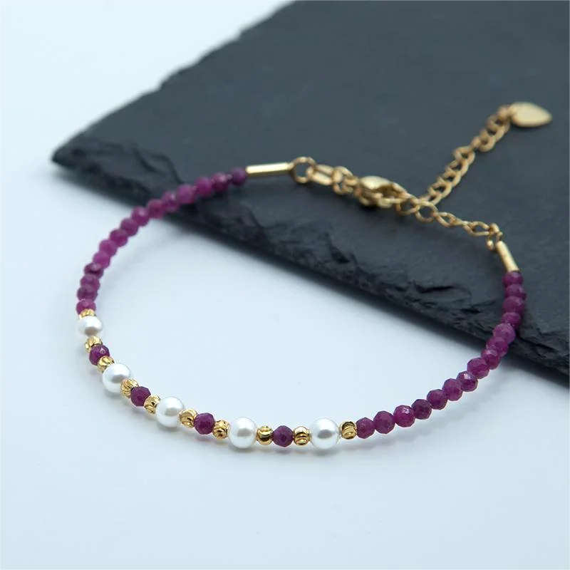 4mm Natural Stone Ruby Faceted Beads Bracelets Crystal Pearl Gemstone Jewelry for Women Fashion Bracelets & Bangles