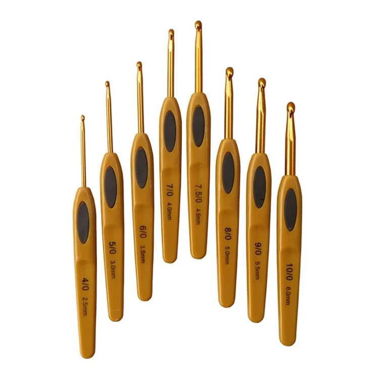 Wholesale New Golden 8PCS/SET 2.5mm-6.0mm Plastic Handle Aluminum Crochet Hooks