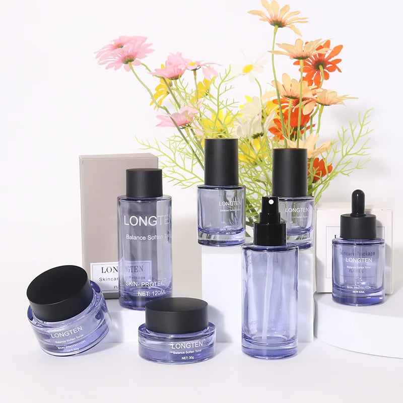 Luxury Empty Glass Skincare Packaging 40ml 100ml Custom Scrub Skincare Bottle Face Cream Jar 1oz 2oz 4oz Lotion Pump Bottle