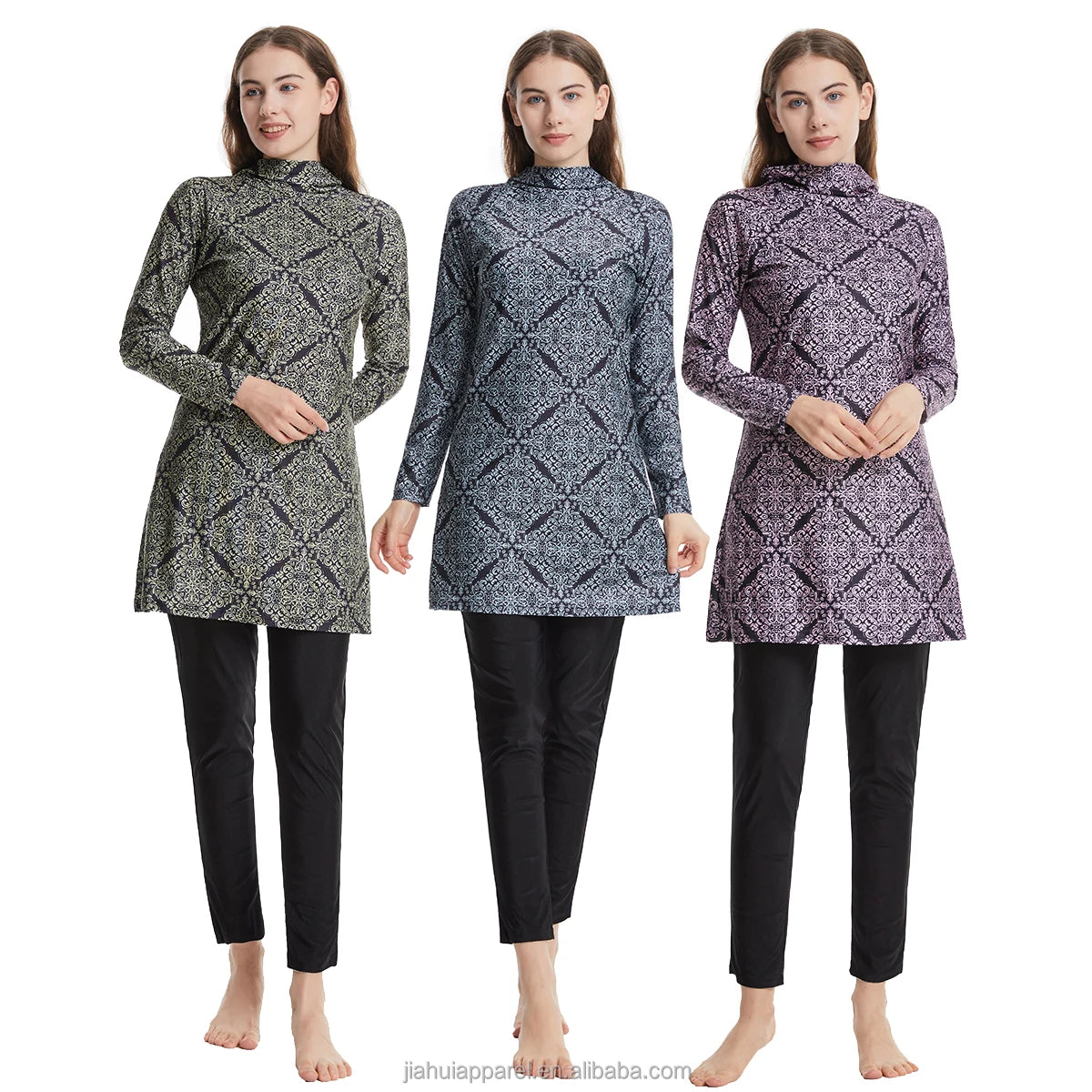 2022 Middle East Islamic Muslim Swimwear Hijab Full Cover Costume Fashion Printed Burkinis Swimsuit Bathing Suit for Plus Size