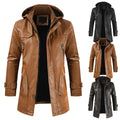 Autumn and Winter Men's Casual Fashion Mid-Length PU Leather Jacket Young Men's Slim Hooded Design