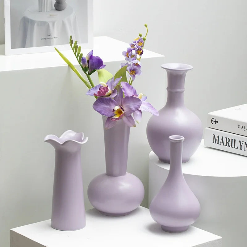 Simple Creative Purple Ceramic Tabletop Vase for Home High-End Living Room Flower Arrangement Decoration Hydroponic Fresh