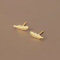 Small Feather Shape Ear Studs Gold Plated 925 Sterling Silver Earrings Fashion Jewelry for Women Girls