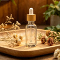 30ml clear Glass Oil Bottle Bamboo Dropper Bottle with Glass Pipette and White Silicone Bulb