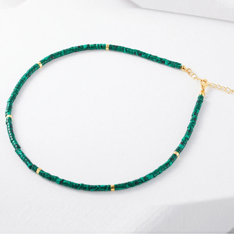Handmade Gemstone Heishi Beaded Necklace for Men Women Lapis Lazuli Turquoise Malachite Tiger Eye Stone Beads Choker Necklace