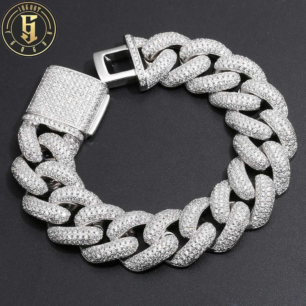 Hip Hop Mens Party Fashion Jewelry 20mm White Gold Brass 5A Micro Paved Cubic Zirconia Cuban Link Bracelet