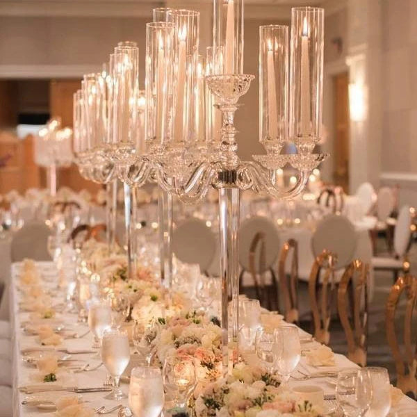 5 Arm Crystal Table Chandelier Glass Cylinder Centerpieces Crystal Wedding Candelabra MH-TZ059