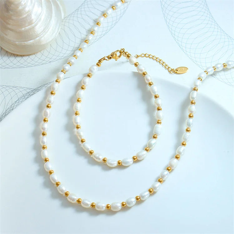 Fashion Fine Gold Plated Jewelry Set Natural Pearl Charm Jewelry Set