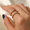 Minimalist Dainty 18K Gold Plated Pave Setting Beaded Thin Band Stackable Engagement Cuff Wedding Rings Stainless Steel Girls