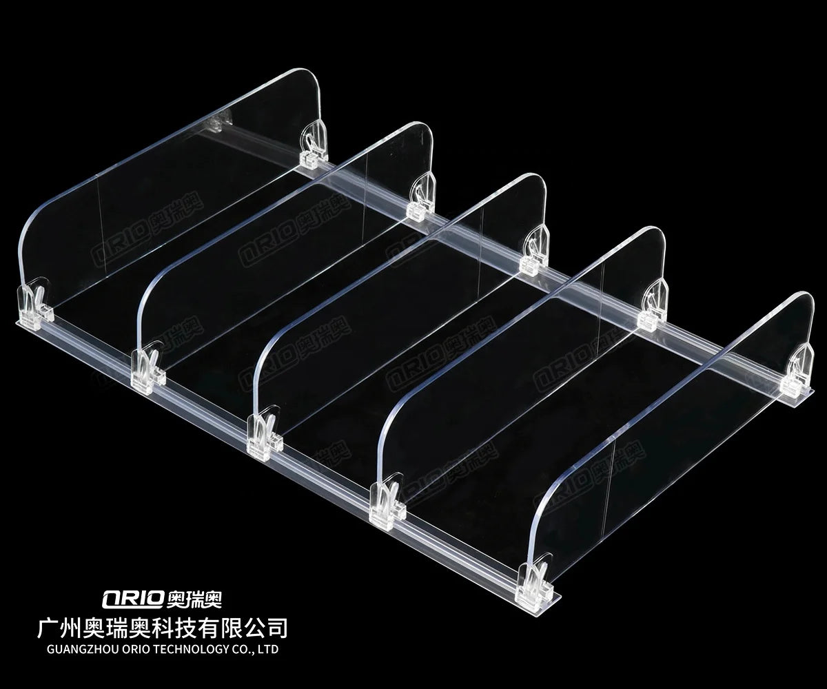 ORIO Clear Acrylic Supermarket Shelf Dividers & Pusher with Eco-Friendly Design for Retail Product Display