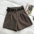 2024 New Casual Comfortable Elegant Wild Shorts With Belt Women's Woolen Shorts Autumn Winter Slim Wide Leg A-line Shorts
