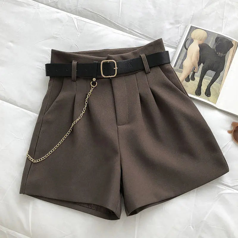 2024 New Casual Comfortable Elegant Wild Shorts With Belt Women's Woolen Shorts Autumn Winter Slim Wide Leg A-line Shorts