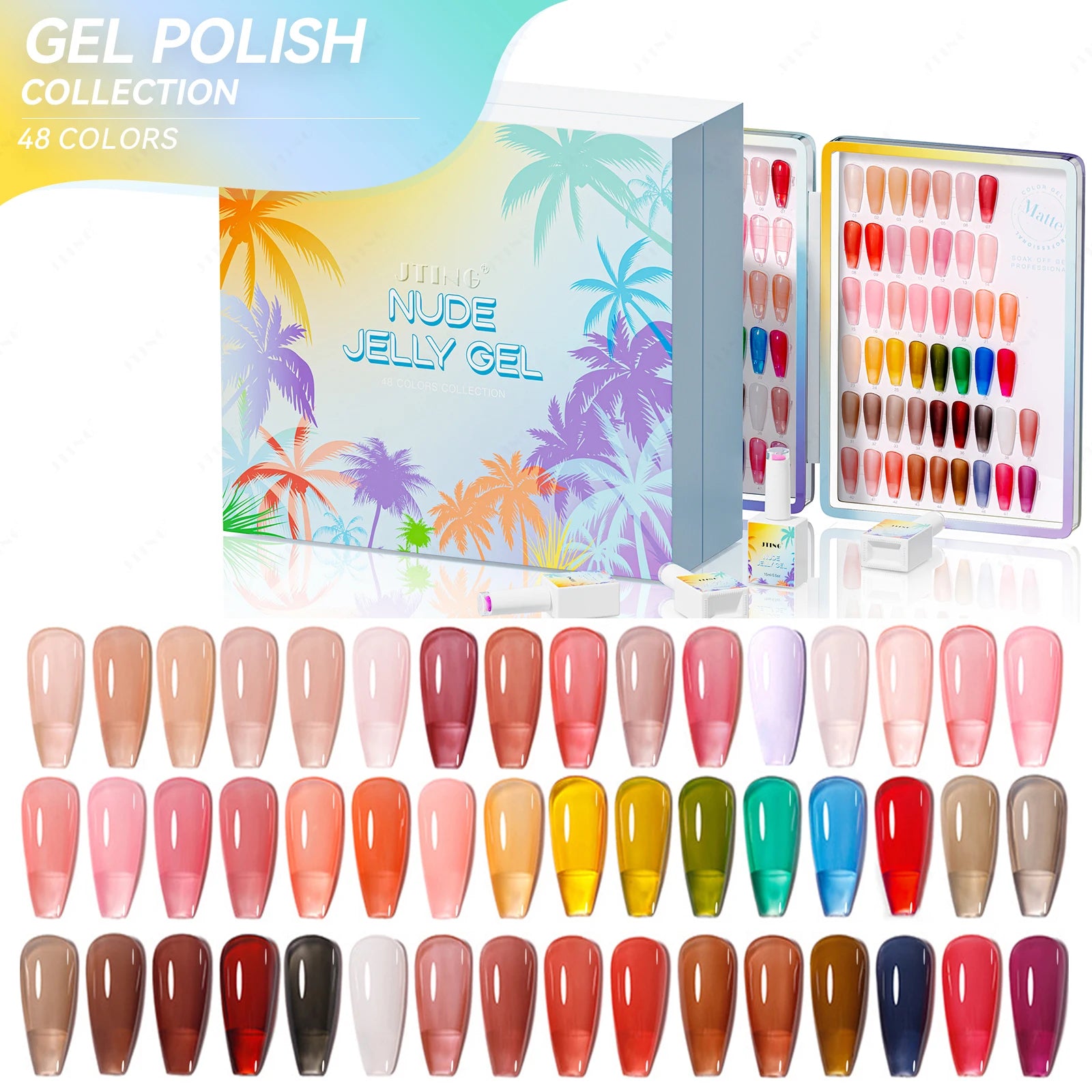 JTING Summer New Trend  48colors Jelly Nude Gel Nail Polish Set Box Collection with Free Color Book Gift Box and Sample