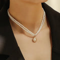 Retro Double Layer Pearl Necklace Sun Flower Pendant Necklace Women Necklaces 18K Gold Plated Heart Geometric Wholesale