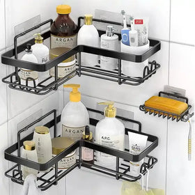 Black 3-Pack Bathroom Shelves Wall Mounted Adhesive Corner Shower Caddy Rack Bath Corner Shelf in the Bathroom with Soap Holder