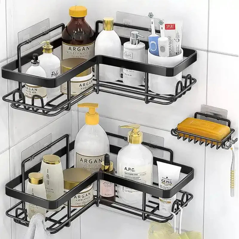 Black 3-Pack Bathroom Shelves Wall Mounted Adhesive Corner Shower Caddy Rack Bath Corner Shelf in the Bathroom with Soap Holder