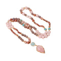 New Arrival 18K Gold Plated Rose Quartz Heart Necklace Claw Setting Bohemian Unisex Long Beaded Chain Wedding Anniversary Gift