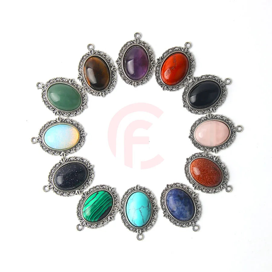 Natural Stone Time Gem Cabochon Oval Crystal Pendant Necklace DIY Gemstone for Jewelry Making Accessories