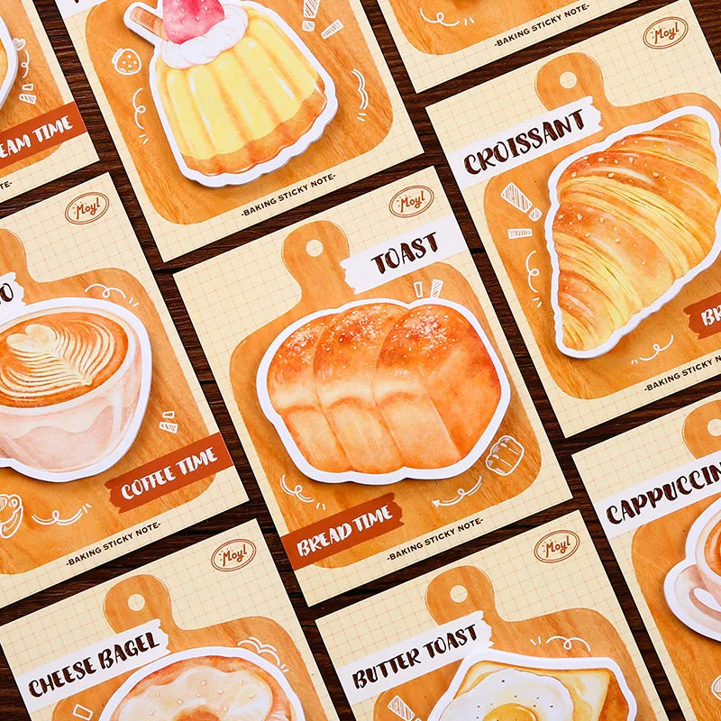 Hot Sale Baking Time Bread Coffee Series Sticky Notes Cute High Appearance Reusable Removable Memo Pads Portable Pocket Stickers