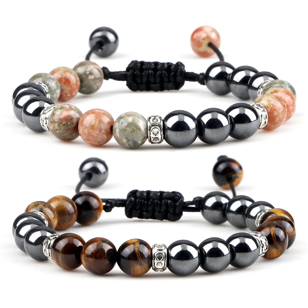 Fashion Hematite Natural Stone Bracelet Tiger Eye Lava Turquoise Malachite Bracelet for Women Men