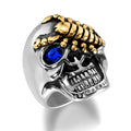 Hip Hop Man Jewelry Gold Scorpion One-Eyed Blue Zircon Silver Ring Stainless Steel Man Skull Ring