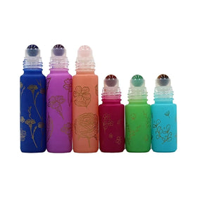 Stock Supplying Essential Oil Roll on Glass Bottle 5ml 10ml with Flower Design Printing Colors Screw Cap for Skin Care Cream