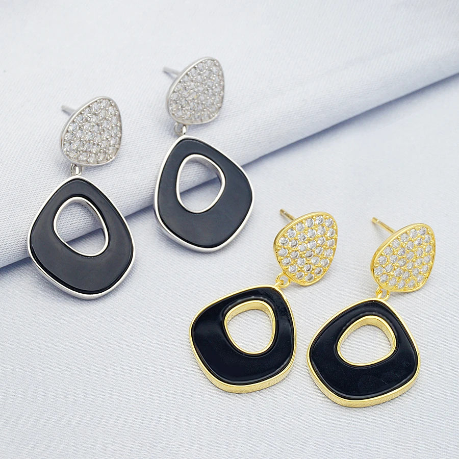New Arrivals Zircon Drop Earrings 925 Sterling Silver Earrings Black Agate Dangle Earrings Fashion Jewelry