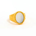 Joolim Jewelry Wholesale 18K Gold Plated Oval Shell Meteor Crater Chunky Stainless Steel Ring for Women Statement Ring MegaBDM
