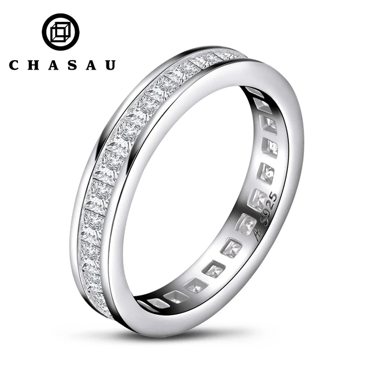 Wedding Jewelry Princess Cut 2mm CZ Cubic Zircon 925 Sterling Silver Eternity Anniversary Tennis Ring Band