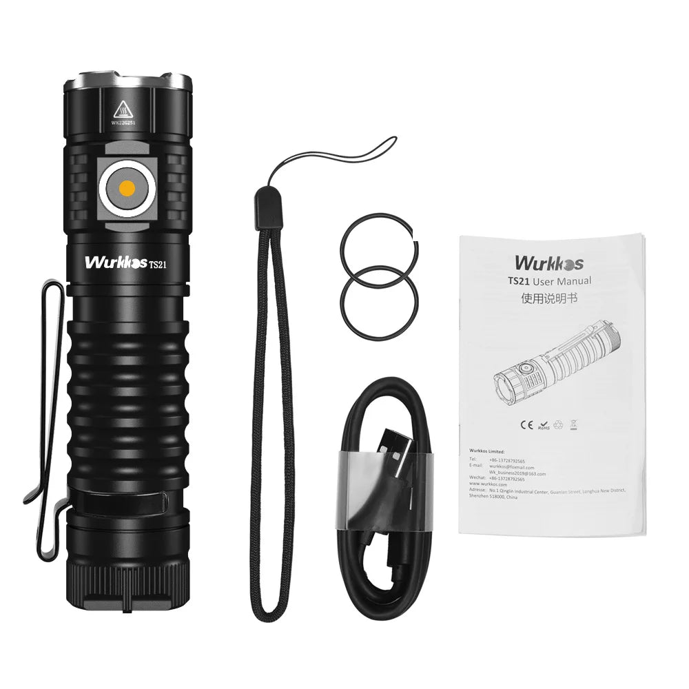 High Bright 3500lm Long Distance IPX8 EDC Torch 21700 Tactical LED Flashlight Fishing Hiking Cycling