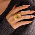 18k Gold Pvd Cubain Chain Design Ring With Leaf Stainless Steel Women Fine Rings Daily Waterproof Jewelry Custom Wholesale