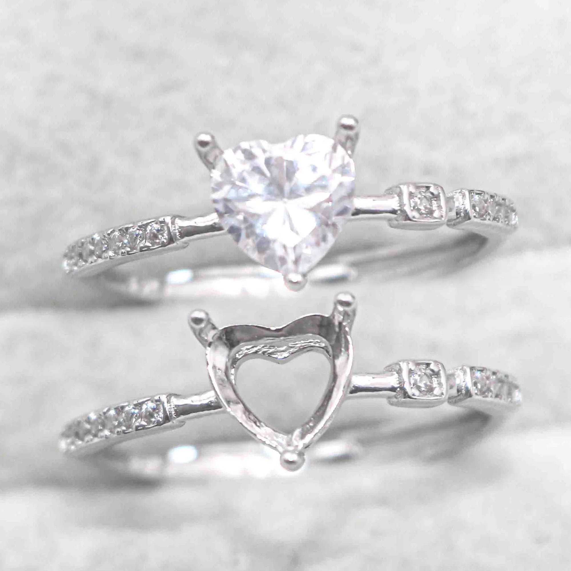 Sterling Silver 5*5mm Semi Mount Heart Shape Ring Empty Frame Blank Claws Setting S925 Base Without Center Stone for DIY Inlay