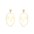 OEM New Simple Style Woman Face Shape Earrings Gold Color Long Drop Stainless Steel and Silver Jewelry Wholesale for Women