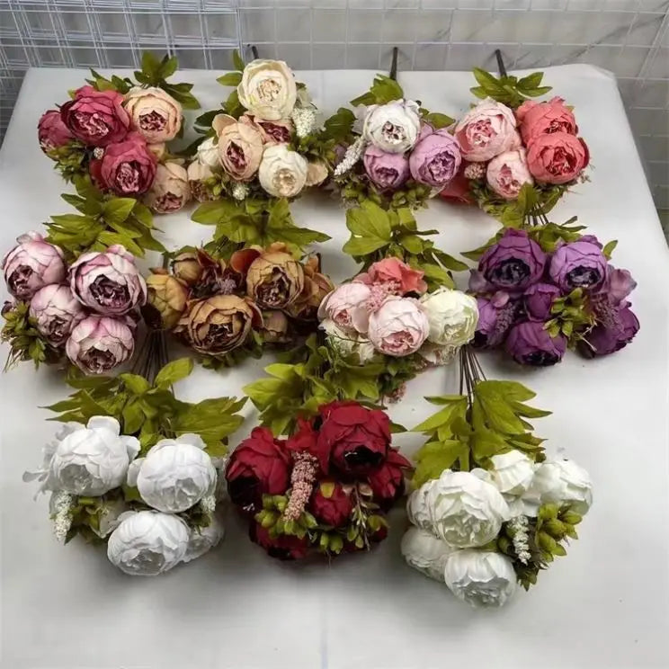 Hot Selling G-2141 Artificial 13 Heads Silk Peony Flowers Bouquet for Home Wedding Decoration