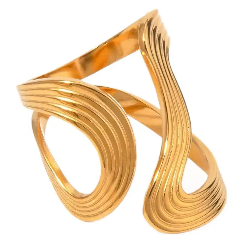 Fashion 18k Gold Stainless Steel Thread Shaped Waterproof Network Red Irregular Open Ring for Women
