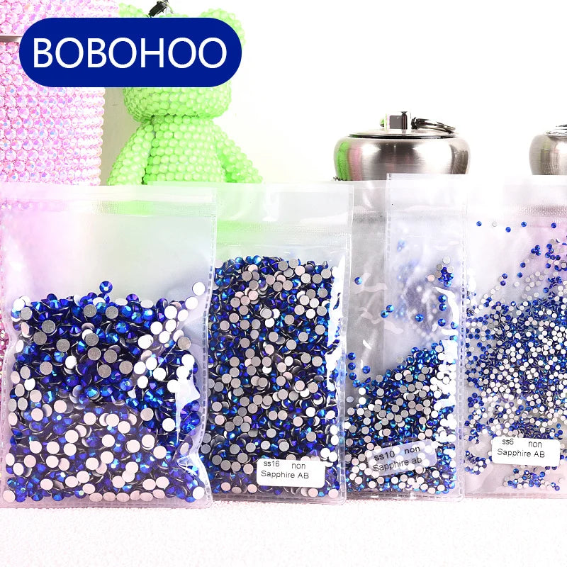 BOBOHOO Popular Flatback Glass Rhinestones Blue Series Non Hotfix Rhinestone Crystal Stone for Dance Costumes Handbags Nails DIY