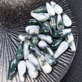 HZ Crystal Natural Moss Agate Mix Size Shape Gems Handmade Hand Polish Smooth Flat Back Gems Jewelry Crafts
