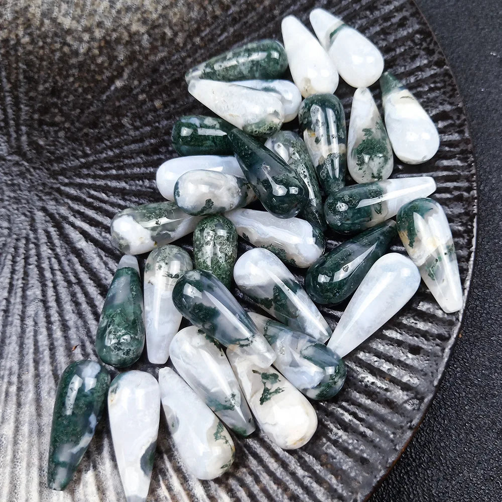 HZ Crystal Natural Moss Agate Mix Size Shape Gems Handmade Hand Polish Smooth Flat Back Gems Jewelry Crafts