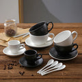 80 ML White and Black Mug Ceramic Coffee Mug with Saucer for Cappuccino Coffee Tea Dishwasher Safe