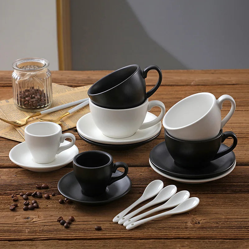 80 ML White and Black Mug Ceramic Coffee Mug with Saucer for Cappuccino Coffee Tea Dishwasher Safe