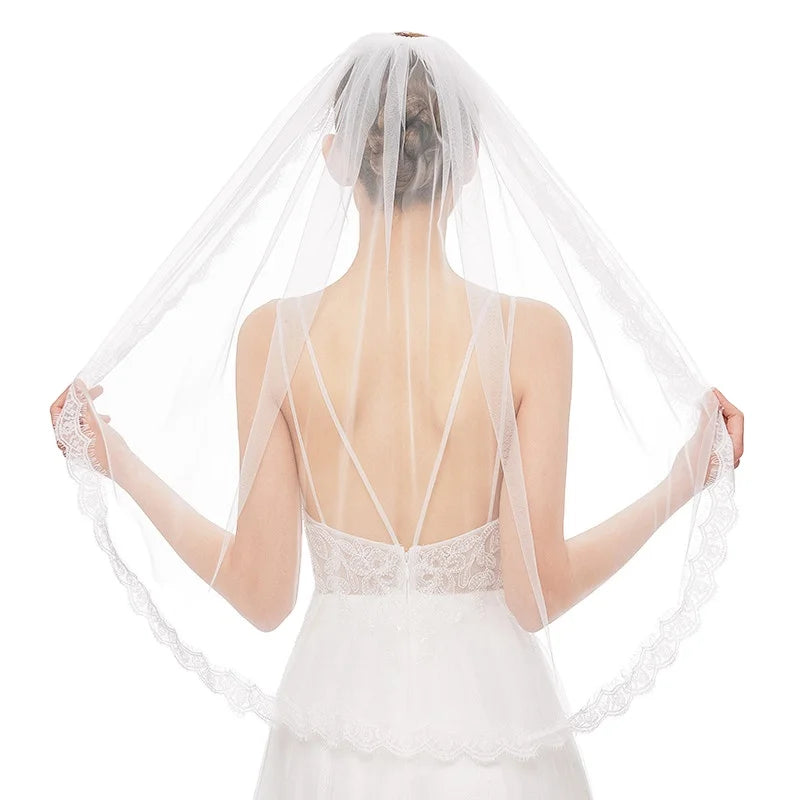 Wholesale 90CM Small Simple Bridal Veil Single-Layer Metal Hair Comb Eyelashes Lace Veil